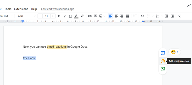 Emoji reactions in Google Docs are now available.